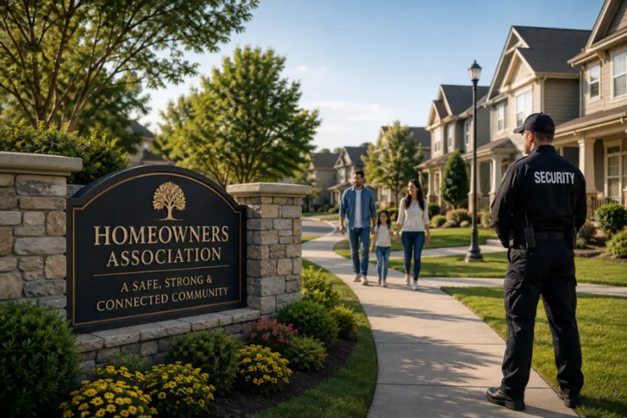 Homeowners association security guard protecting a residential community.