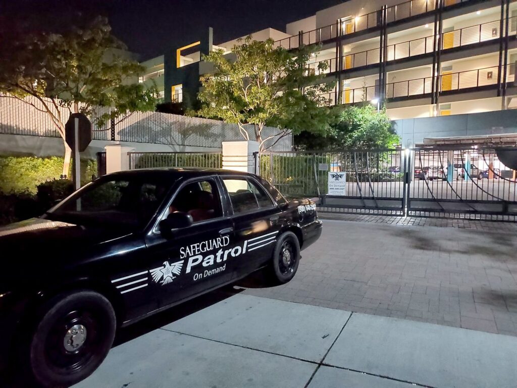 Safeguard On Demand night patrol at a gated apartment community entrance