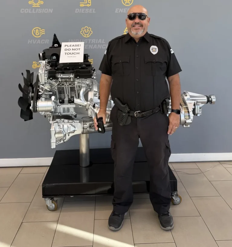 Safeguard On Demand officer on post in a technical college campus lobby